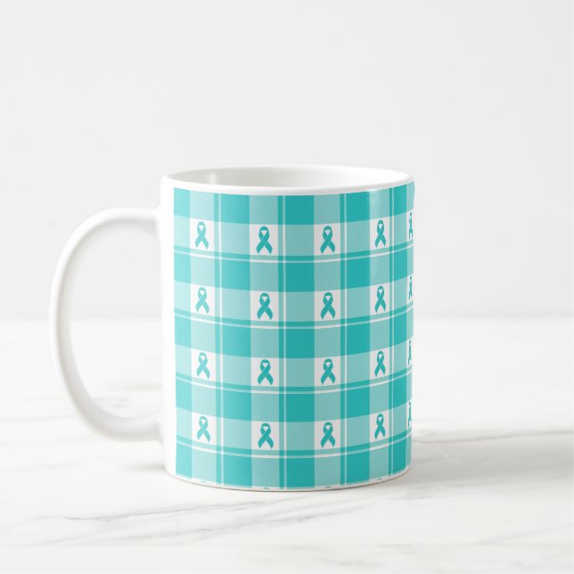 Mug Ovarian Cancer Awareness Plaid, Teal Ribbon (Gauche)