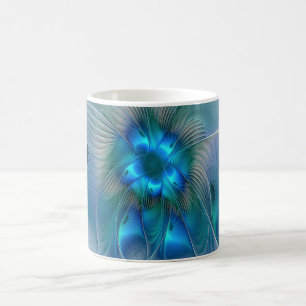 Mug Ovation debout, fractale bleue turquoise abstraite