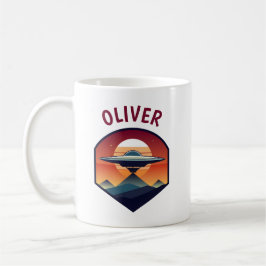 Mug OVNI rétro au coucher du soleil Personnalisé