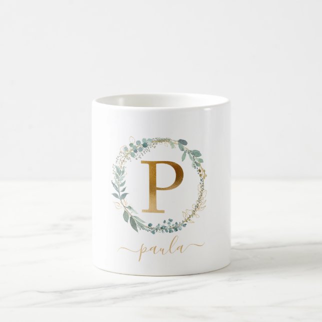 Mug P monogramme, couronne feuilletée propre au client (Centre)