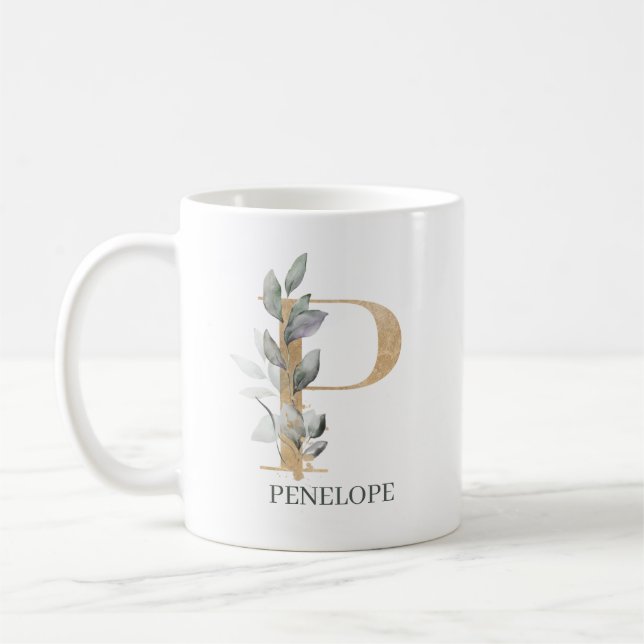 Mug P Monogramme Floral Personnalisé (Gauche)
