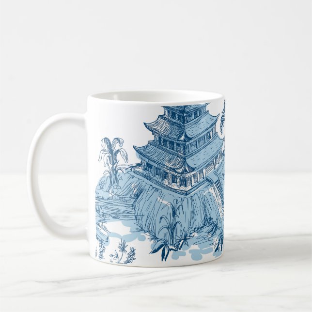 Mug Pagode bleue vintage et blanche Chinoiserie (Gauche)