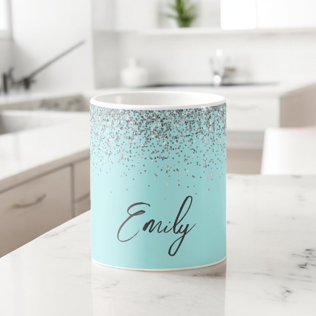Mug Pailleté bleu sarcelle aqua féminin (Créateur téléchargé)