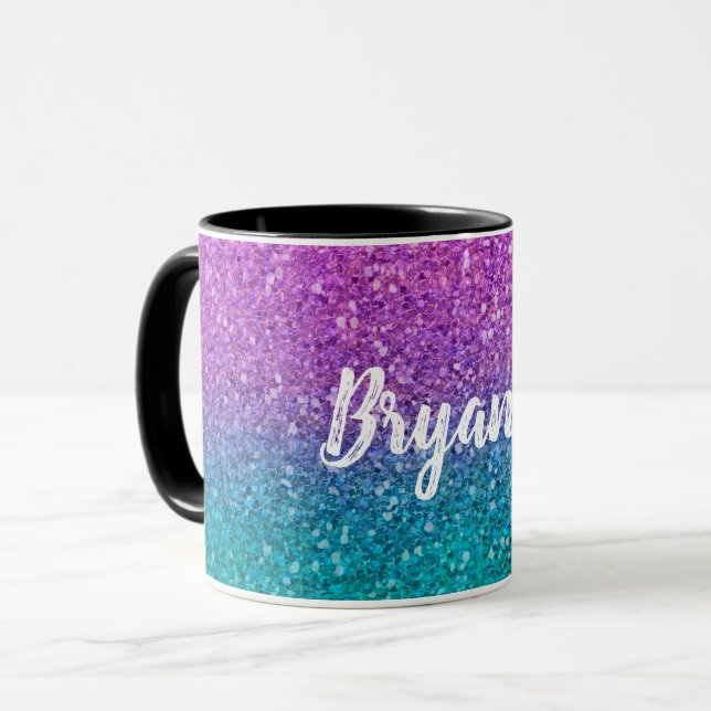 Mug Pailleté bleu sarcelle rose et violet (Devant gauche)