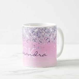 Mug Pailleté Violet Monogrammé Rose Féminin