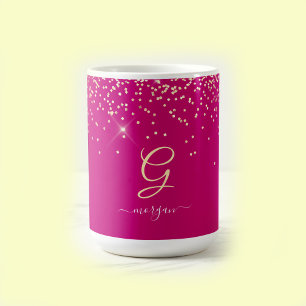 Mug Paillettes dorées & Monogramme Nom en écriture bla