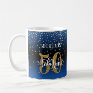 Mug Paillettes et écriture 50 et fabuleux, ombre bleu