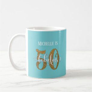 Mug Paillettes et écriture 50 et fabuleux sur turquois