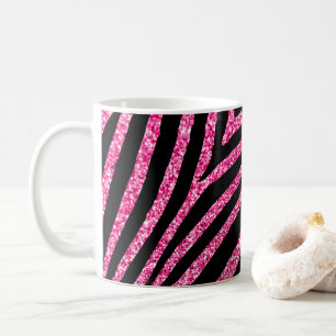 Mug Paillettes rose chaud et rayure zèbre noir féminin