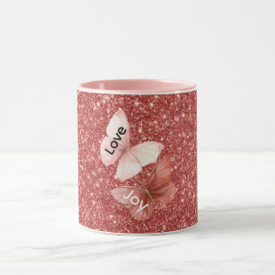 Mug Paillettes rouges papillons d'amour joie rose