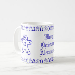 Mug Pain d'épices bleu et blanc Homme sapin de Noël