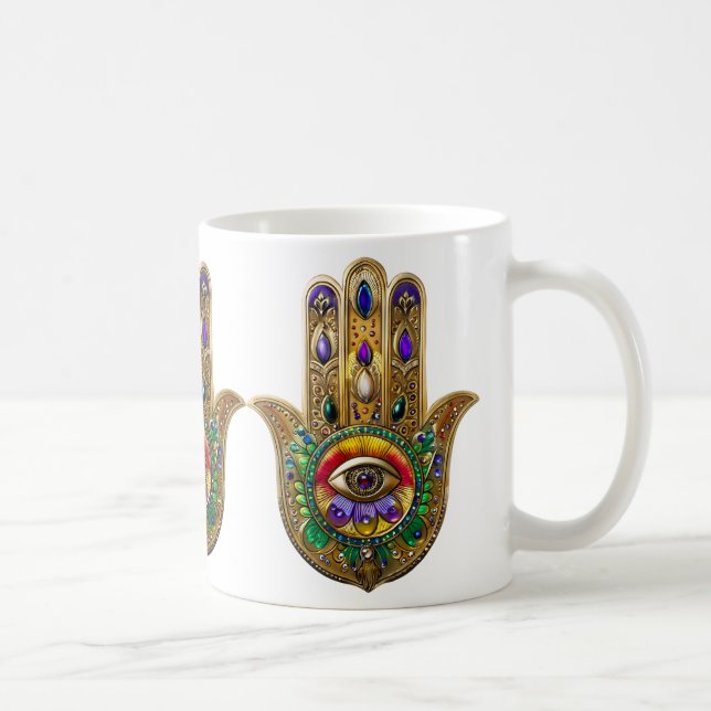 Mug Painted Gold Hamsa Amethyst Ruby Third Eye (Droite)