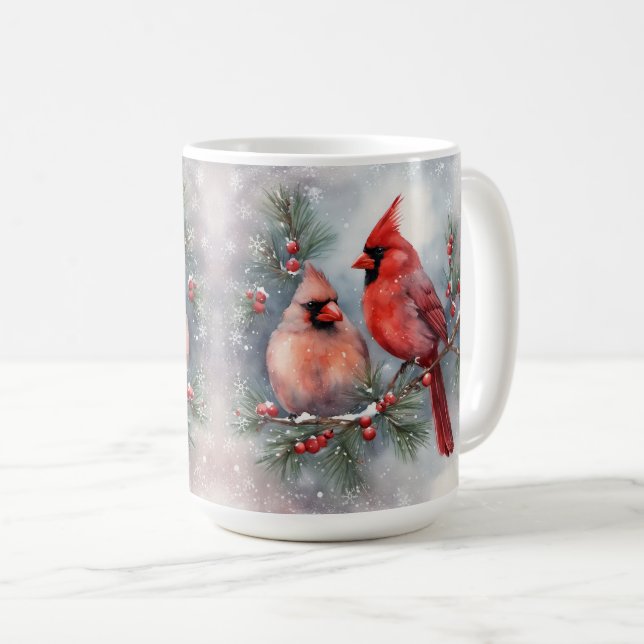 Mug Paire cardinale d'aquarelle de vacances (Devant droit)