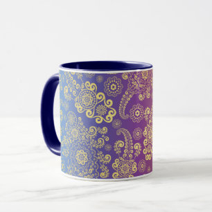 Mug Paisley Luxe Doré sur Fond Bleu, Violet et Orange