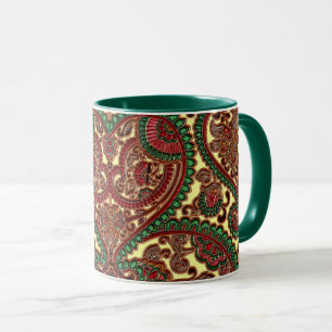 Mug Paisley victorien bijou boho motif rouge vert
