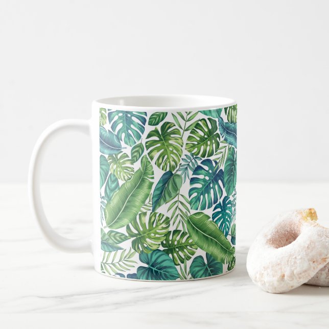 Mug Palm vert et Turquoise Tropical Banana Monstera Fe (Avec donut)
