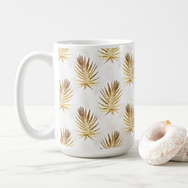 Mug Palme d'or blanc tropical Feuille (Avec donut)