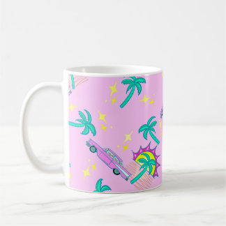 Mug palmiers roses rétro et voiture