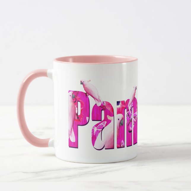 Mug Pam, Nom Logo Avec Perroquets Blancs, (Gauche)