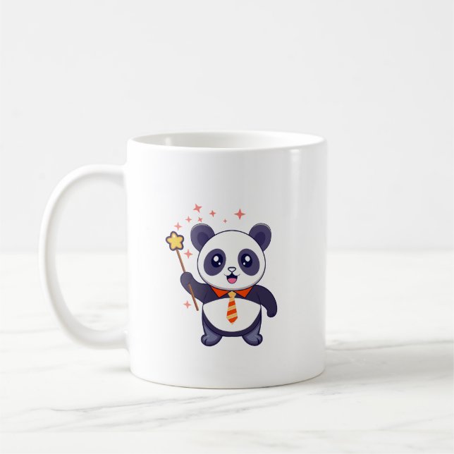 Mug panda adorable avec cravate orange-jaune (Gauche)