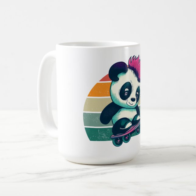 Mug Panda bébé mignonne avec mohawk | Panda de patinag (Devant gauche)