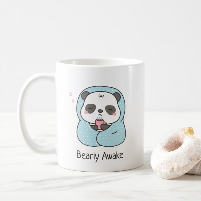 Mug Panda Cute Avec Pun Blanche À Éveil Rapide (Avec donut)