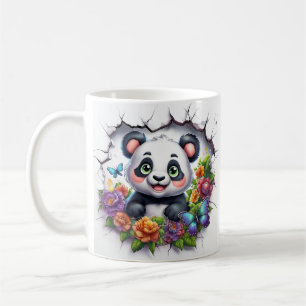 Mug Panda Cute Joyeusement Émergé À Travers Un Mur Cra