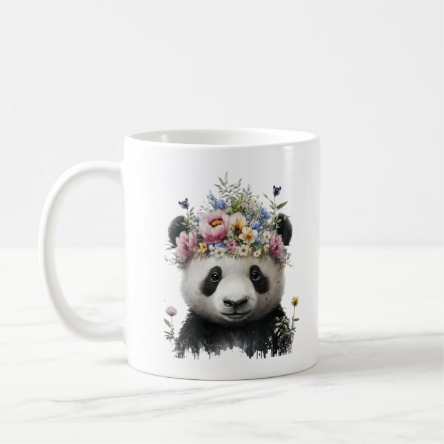 Mug Panda Floral Aquarelle Cute (Gauche)