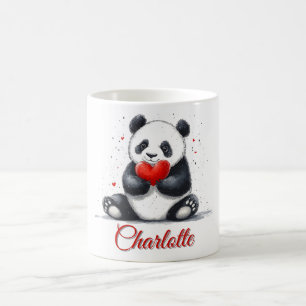 Mug Panda Mignon Tenant un Cœur avec Nom Personnalisab