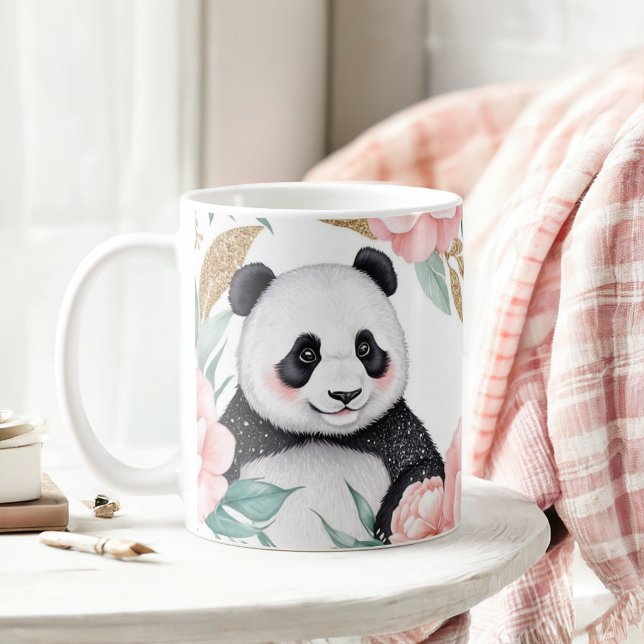 Mug Panda personnalisé avec cadre floral (Créateur téléchargé)