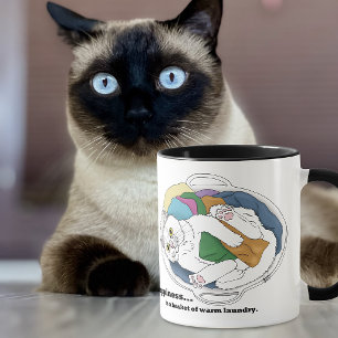 Mug Panier de linge de chat blanc cosy drôle bleu
