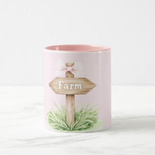 Mug Panneau de la ferme en bois de bow de campagne ros