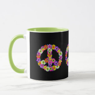 Mug Panneau de paix Floral sur noir