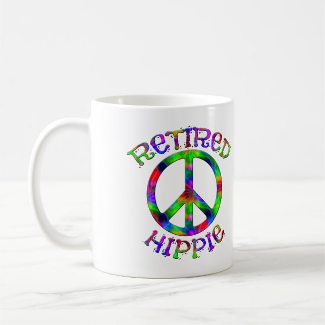 Mug Panneau de Paix Hippie retraitée Cravate café tein (Gauche)
