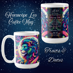 Mug Panneau Horoscope Leo info   Art Lion coloré