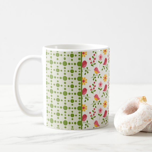 Mug Panneau Retro Pink Spring Birds (Avec donut)