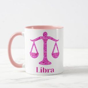 Mug Panneau Zodiac pour Libra en Magenta et rose