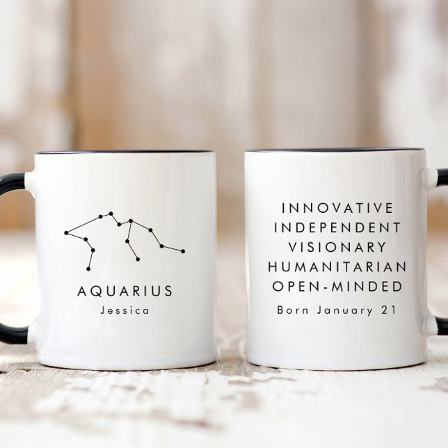 Mug Panneau Zodiaque Aquarius minimaliste personnalisé (Créateur téléchargé)