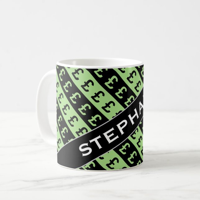 Mug Panneaux de livre noir et vert (£) Motif rayé (Devant gauche)