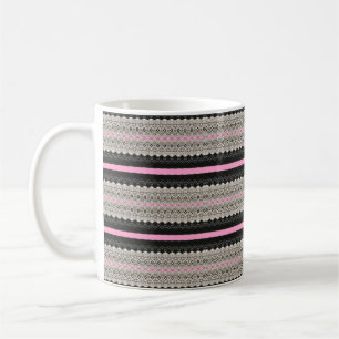 Mug Panneaux en dentelle noir et blanc avec rose