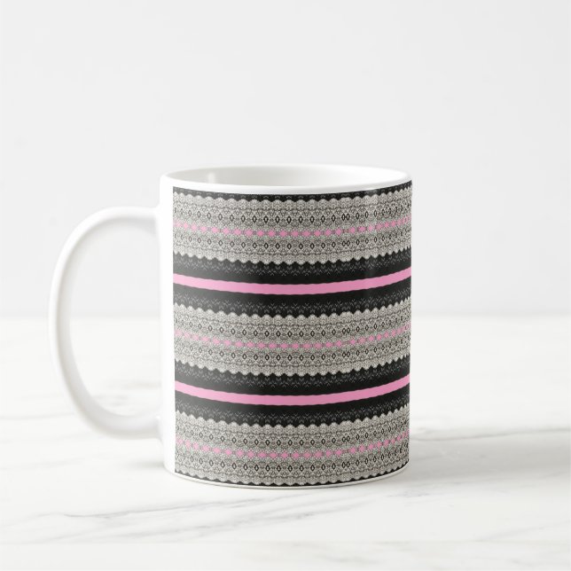 Mug Panneaux en dentelle noir et blanc avec rose (Gauche)