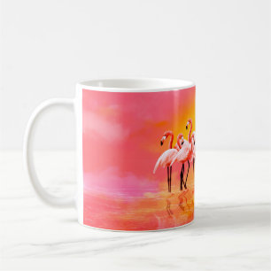 Mug Panorama de flamants roses sur un fond rose vif