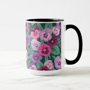 Mug Pansies colorées sur bleu vert foncé