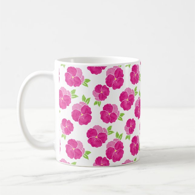 Mug Pansies d'aquarelle rose magenta (Gauche)