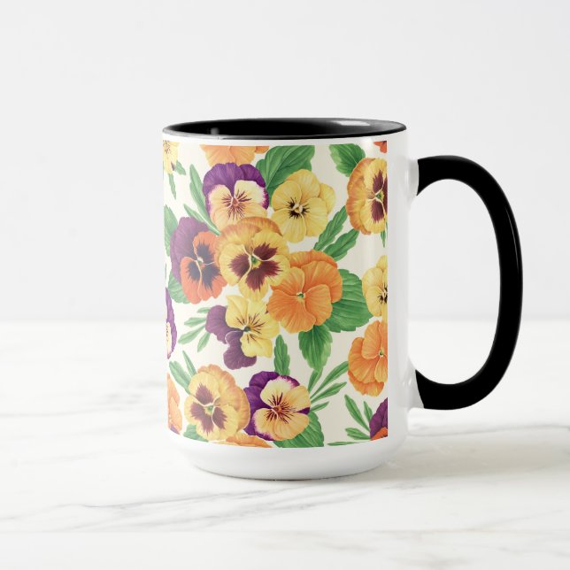 Mug Pansies sur blanc cassé (Droite)