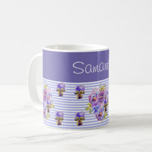 Mug Pansy Flower Purple Stripe floral personnalisable