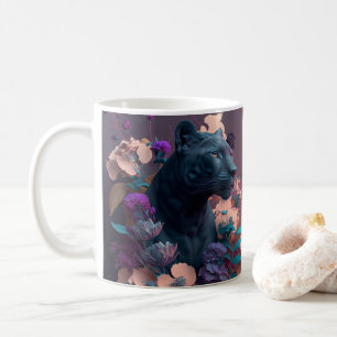 Mug Panthère et Fleurs noires 3D à l'apparence imprimé