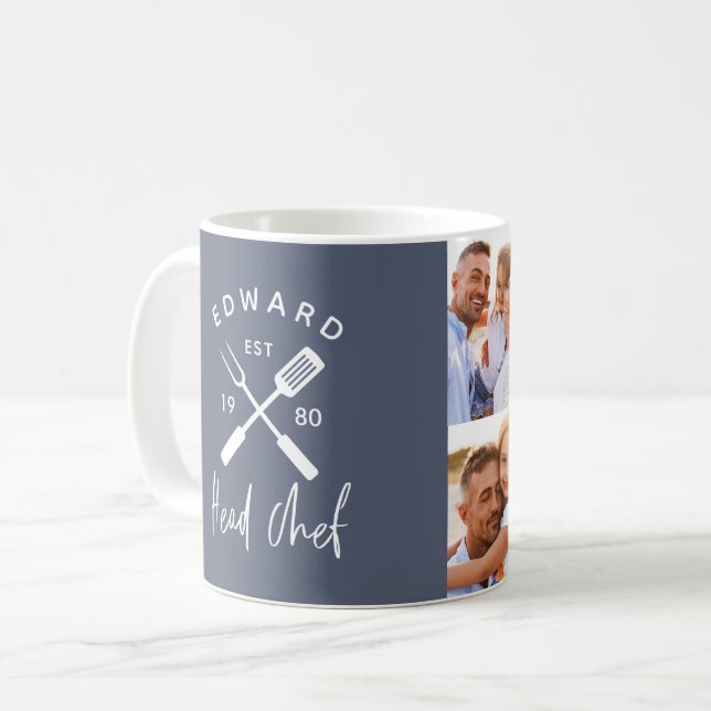 Mug Papa chef cuisinier barbecue grill 4 photo bleu po (Devant gauche)