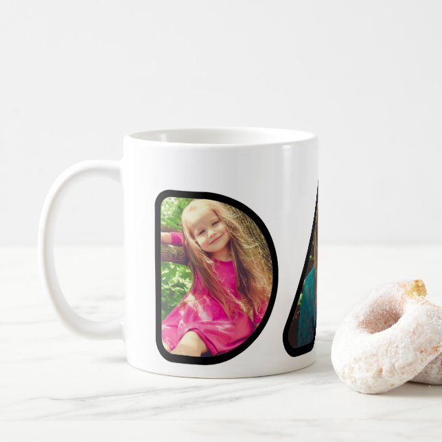 Mug Papa Fête des pères Black Photo Collage (Avec donut)