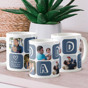 Mug Papa père avec des enfants photo collage cœur bleu